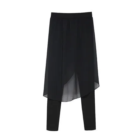 5XL Plus Size Women's Pant With Skirt Faux Two Pieces Leggings Fashion Stretch Leggins Chiffon Long Skirt Black XXXXXL XXXXL XXL
