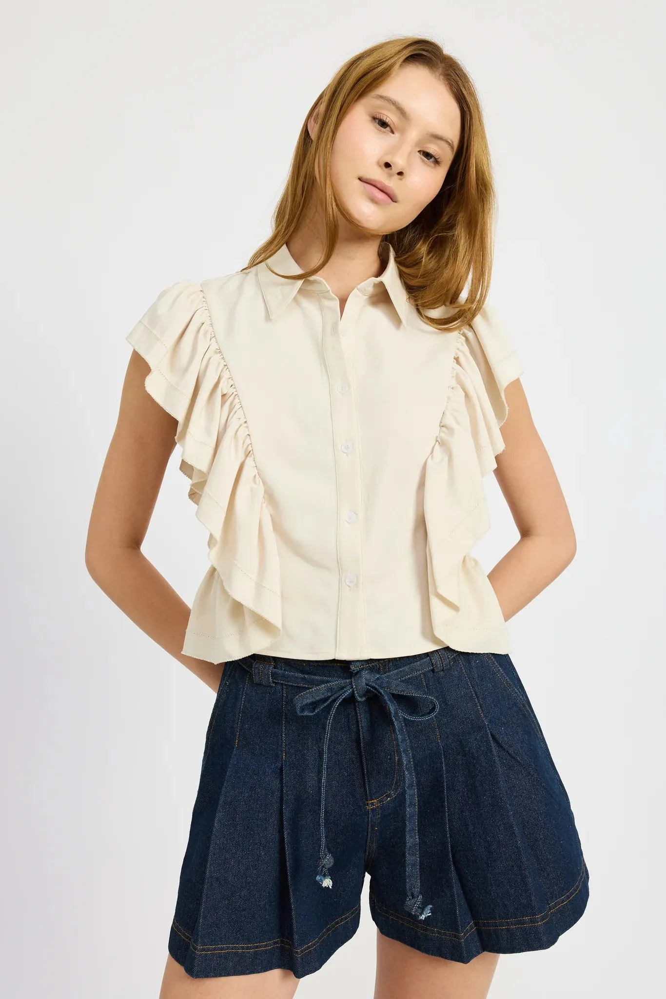 Addison Ruffled Blouse (Stone Ivory)