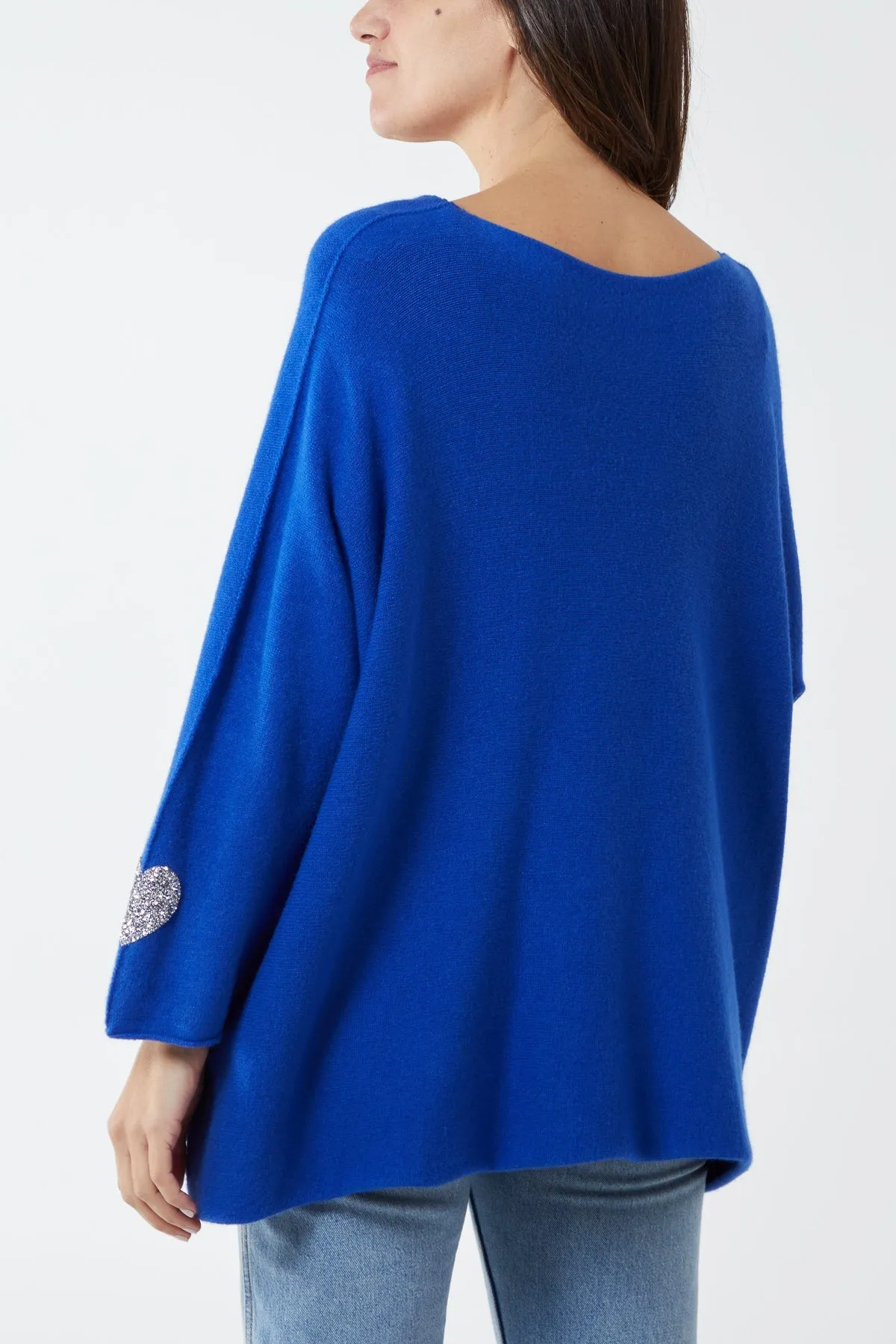 Appliqued Hearts Sleeves V-Neck Jumper