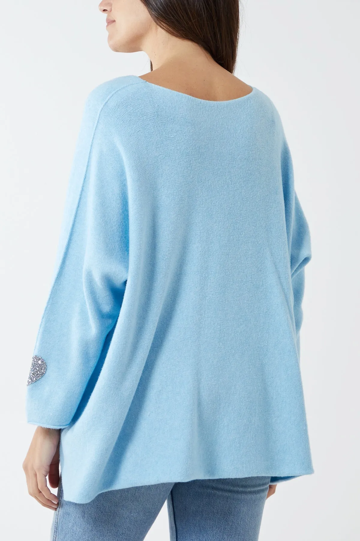 Appliqued Hearts Sleeves V-Neck Jumper