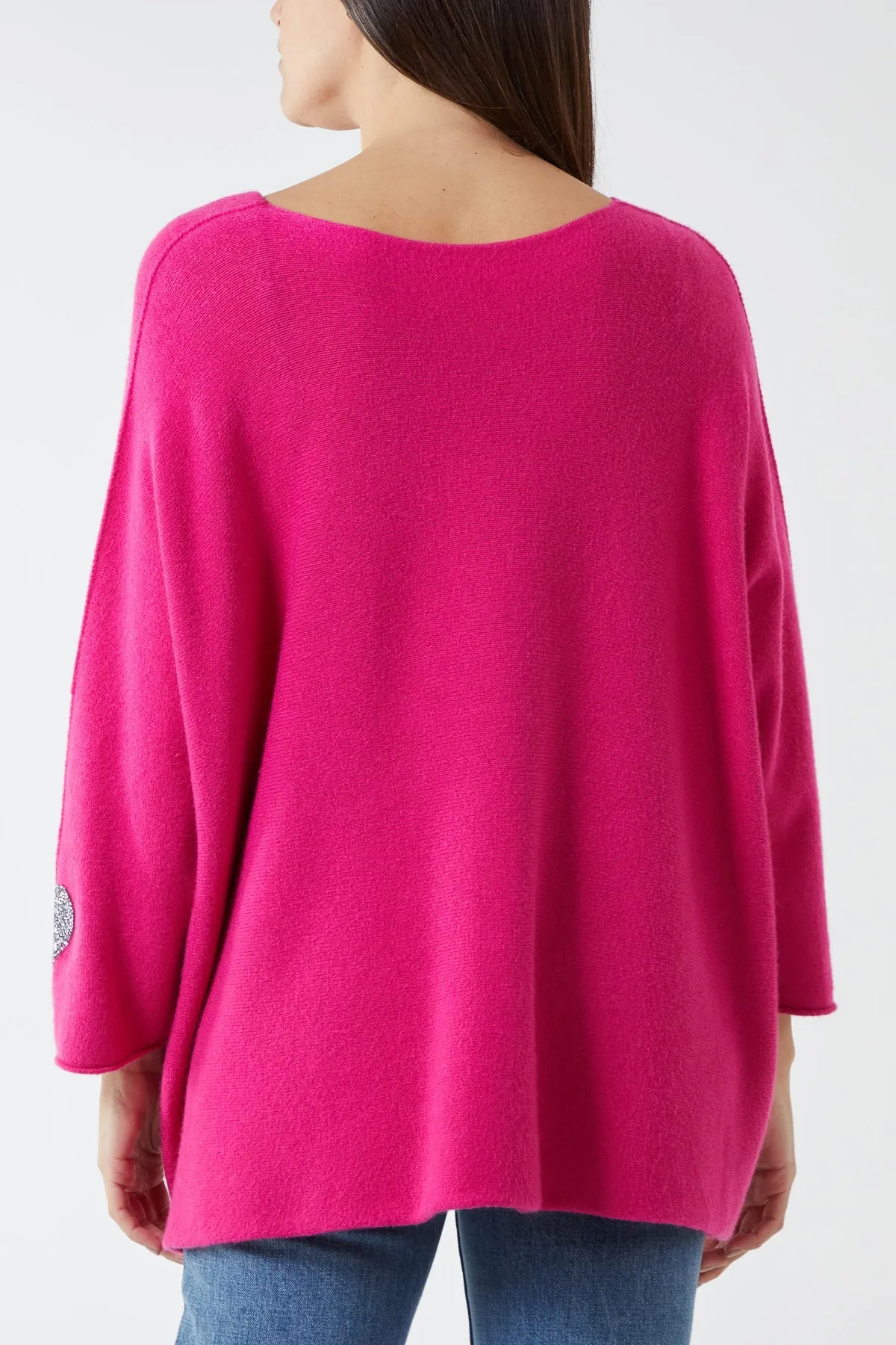 Appliqued Hearts Sleeves V-Neck Jumper
