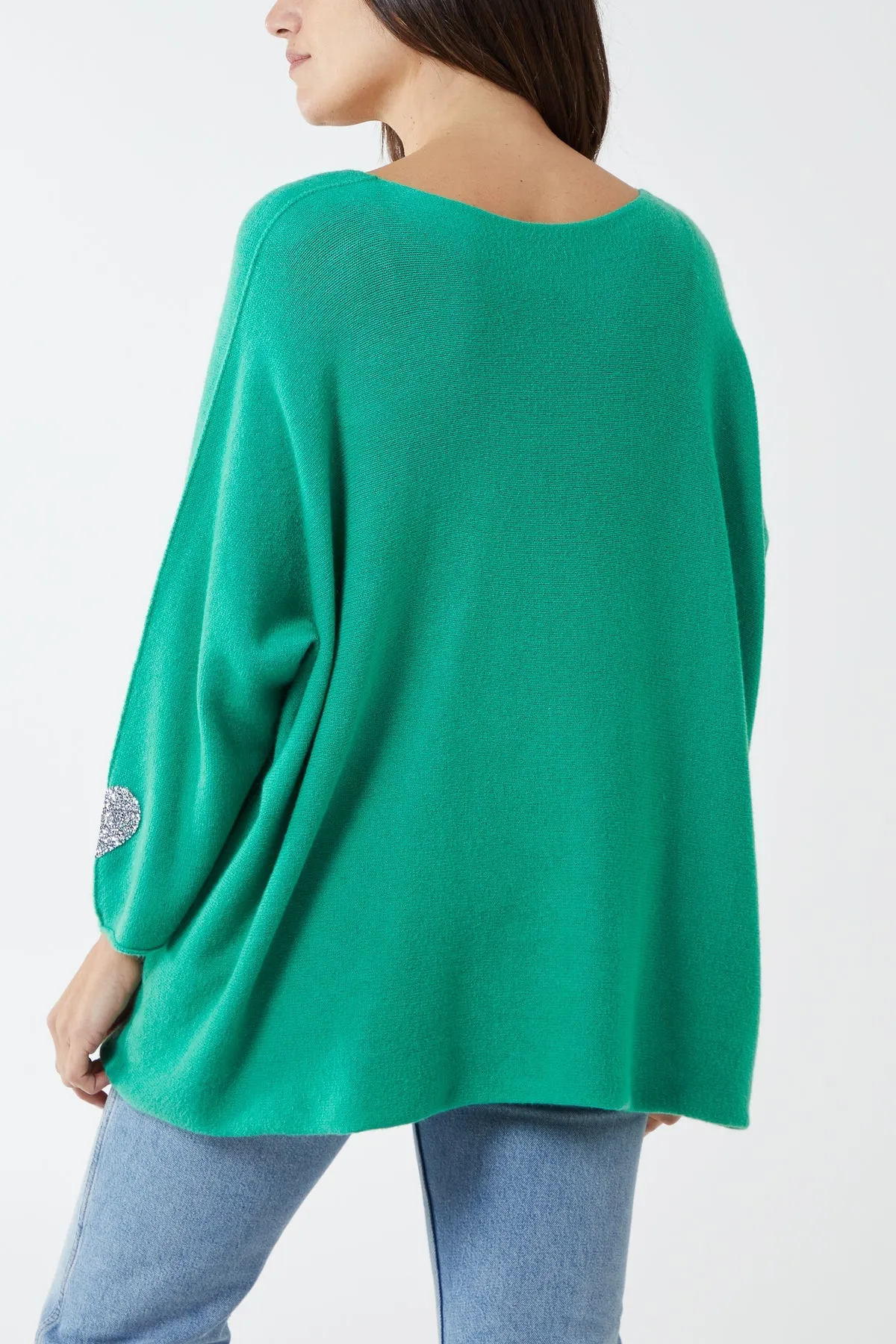Appliqued Hearts Sleeves V-Neck Jumper