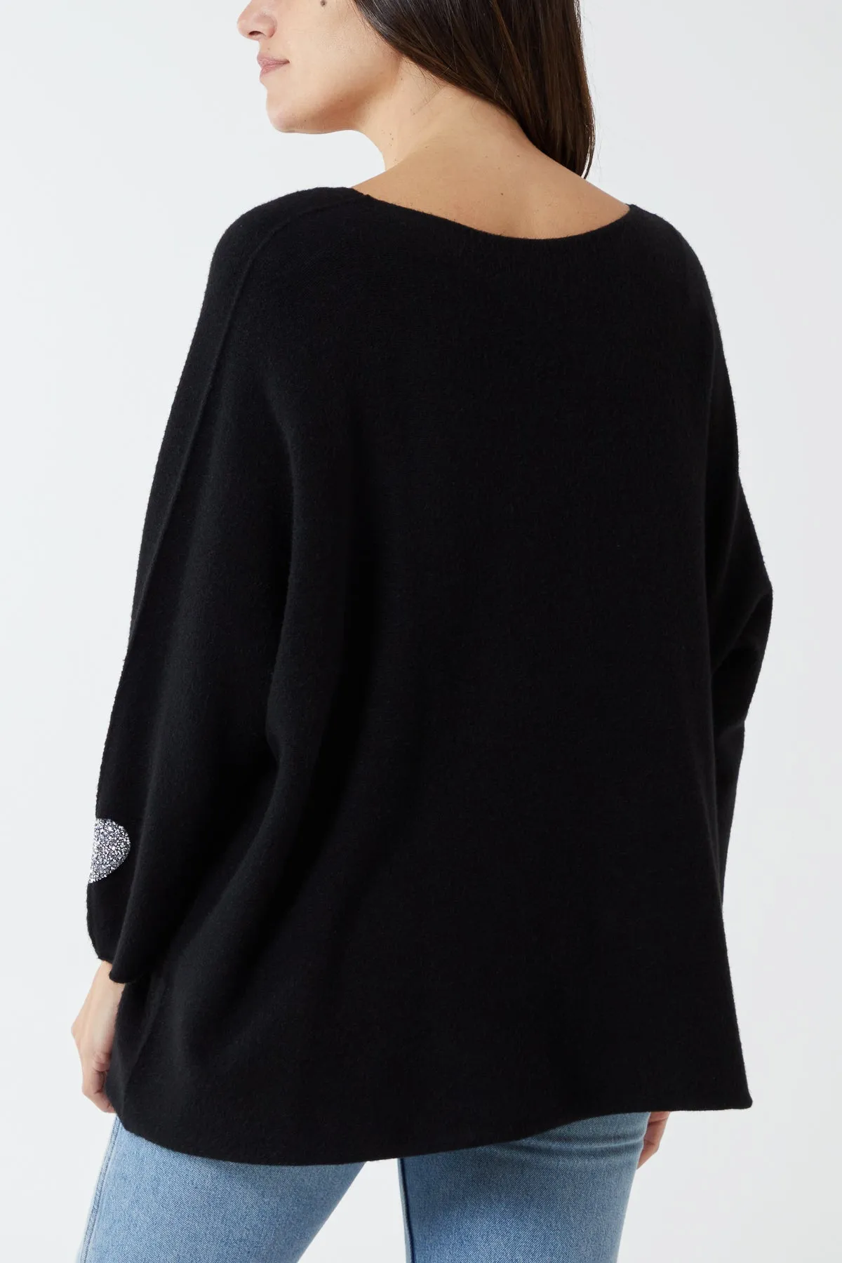 Appliqued Hearts Sleeves V-Neck Jumper