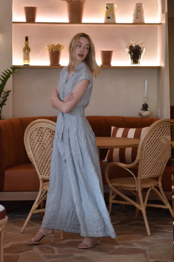 Audrey Linen Jumpsuit - Marine Stripes