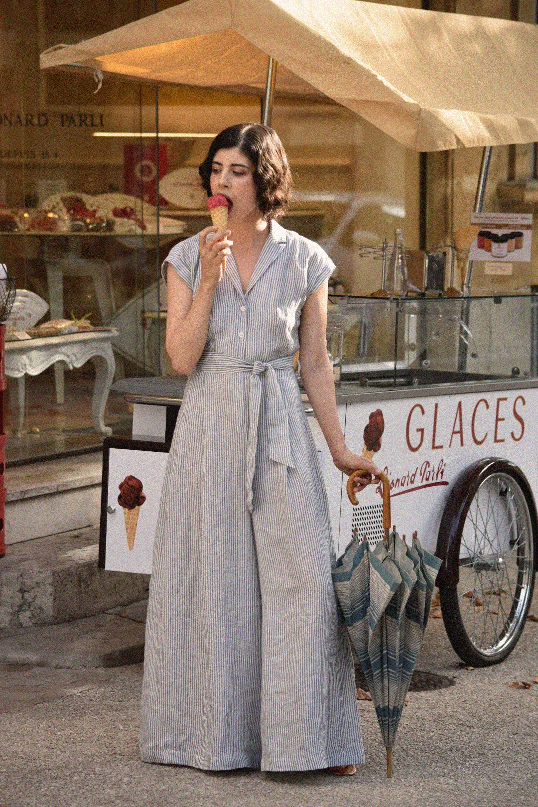 Audrey Linen Jumpsuit - Marine Stripes