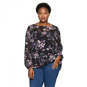 Ava & Viv Women's Plus Size Floral Print Long Sleeve Blouse with Cami