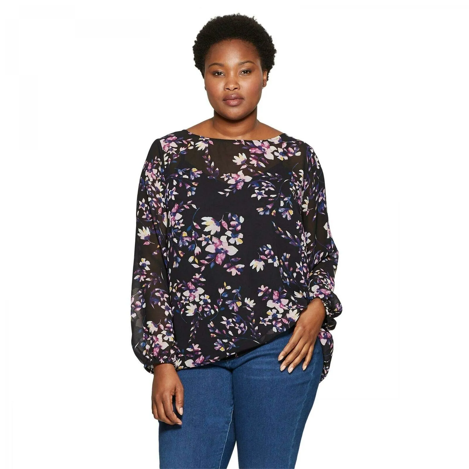 Ava & Viv Women's Plus Size Floral Print Long Sleeve Blouse with Cami