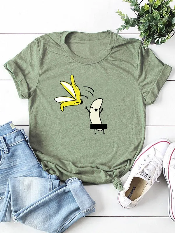 Banana Print Rolled Short Sleeve Tee