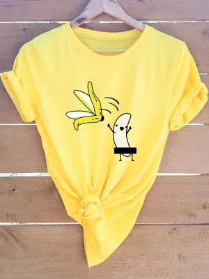 Banana Print Rolled Short Sleeve Tee