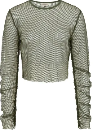 Banned Alternative Zoey Fishnet Top Army Green