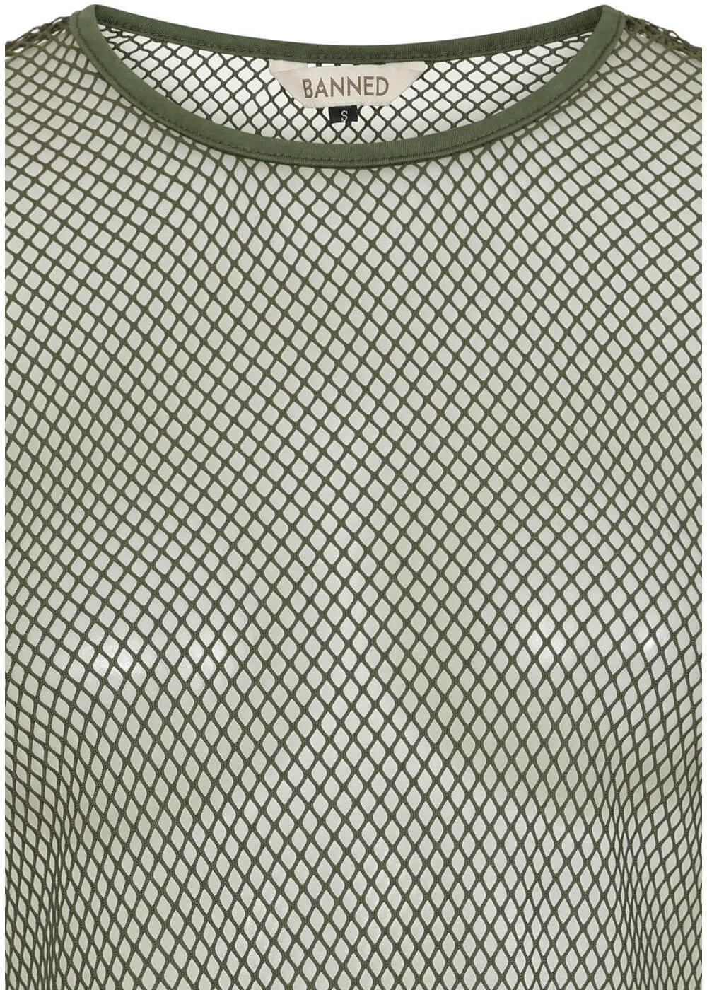 Banned Alternative Zoey Fishnet Top Army Green