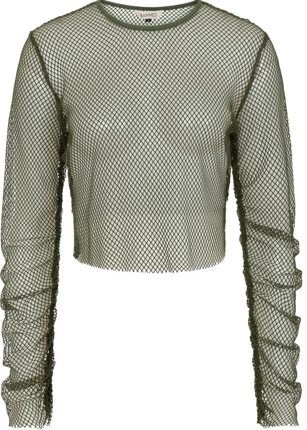 Banned Alternative Zoey Fishnet Top Army Green