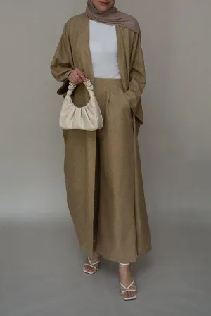 Blenda bisht throw over abaya in khaki