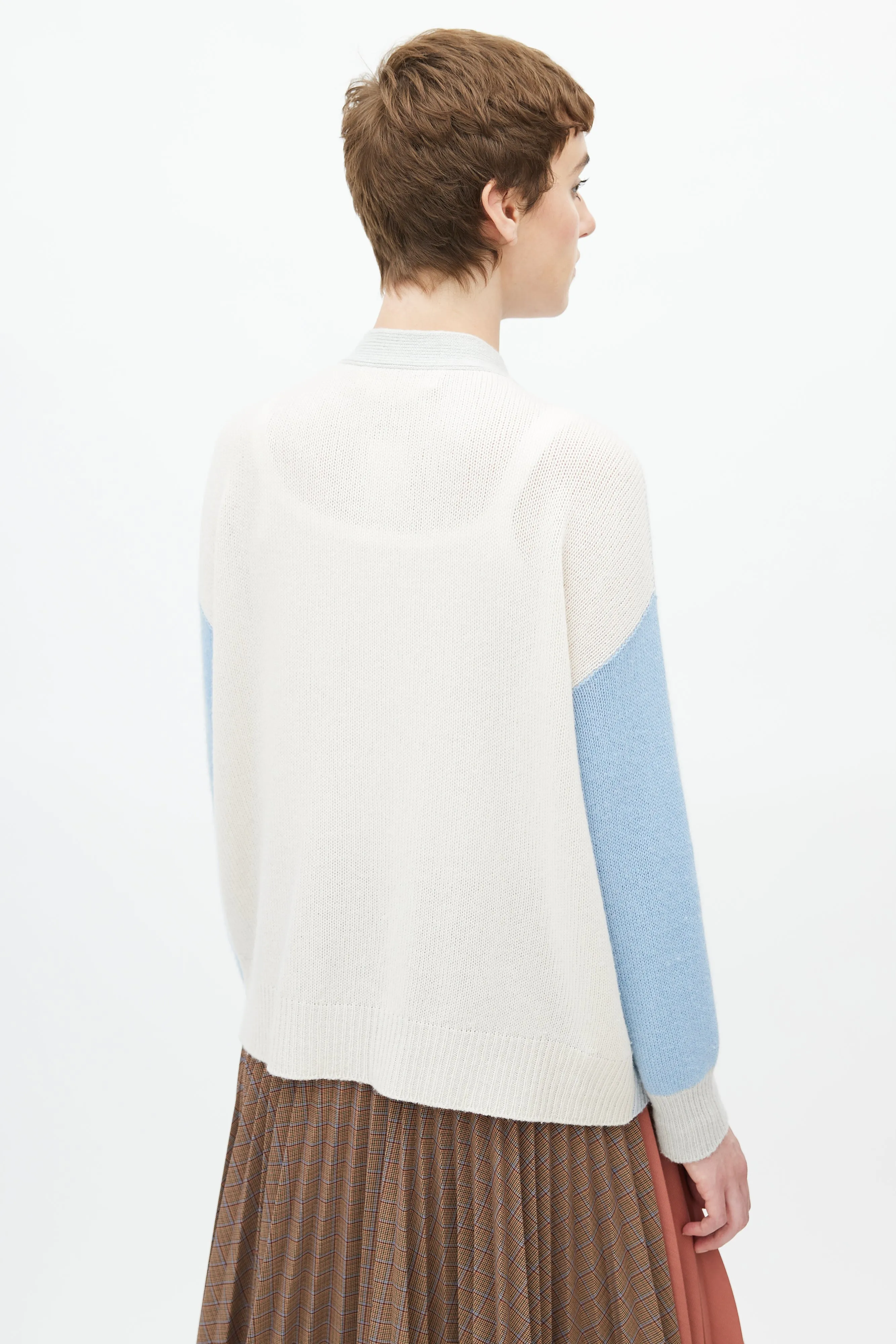 Blue & Grey Cashmere Colourblock Cardigan