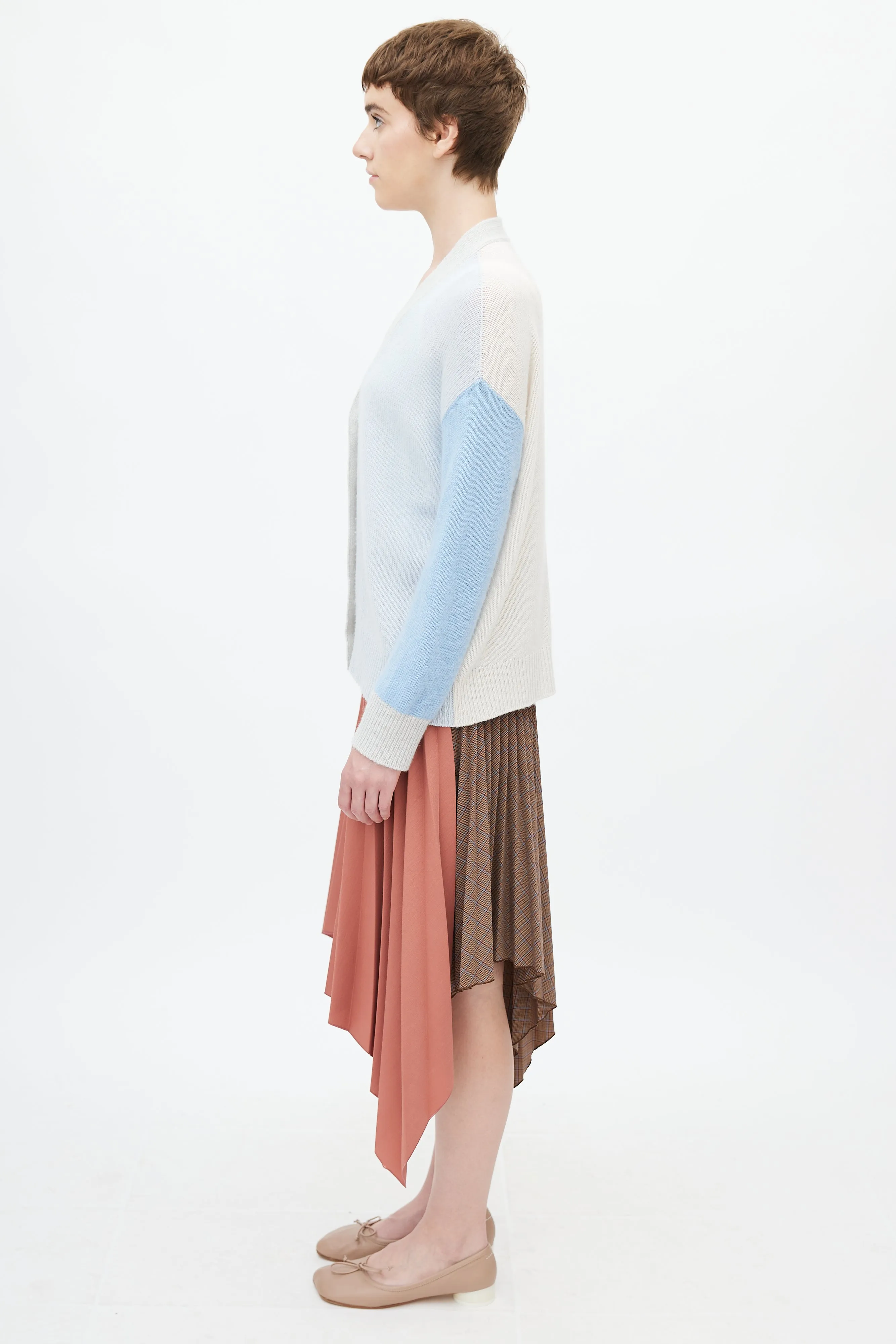 Blue & Grey Cashmere Colourblock Cardigan