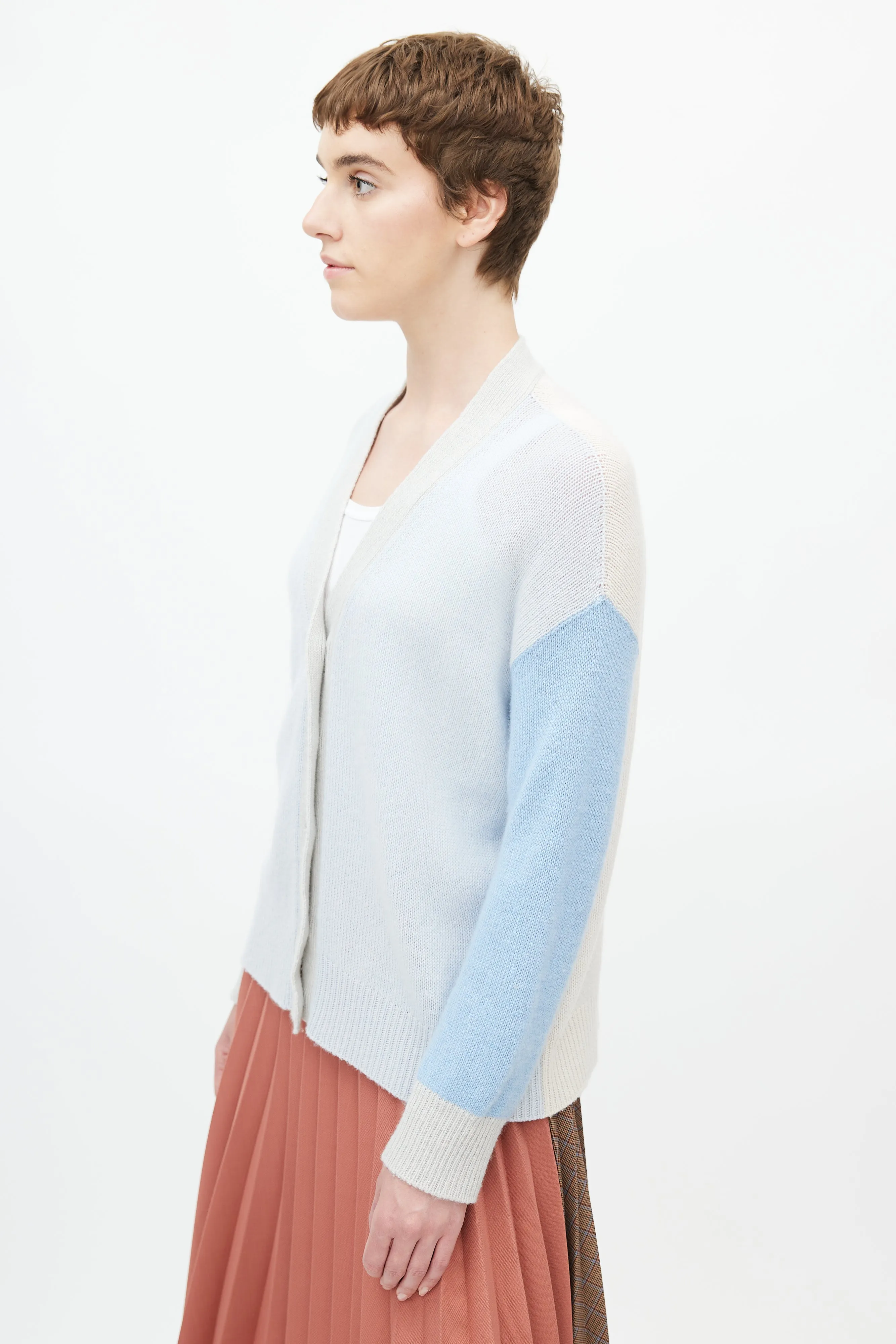 Blue & Grey Cashmere Colourblock Cardigan