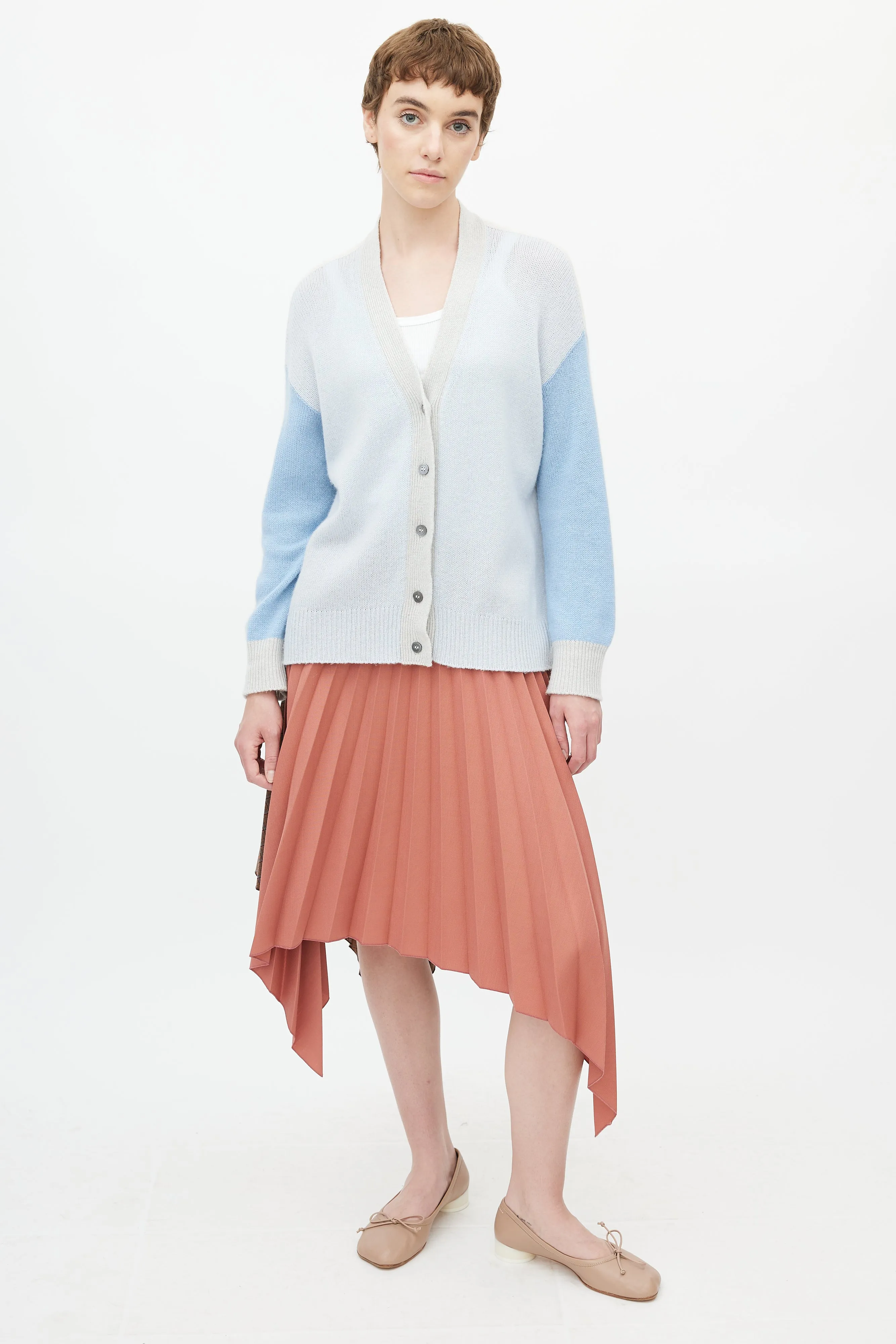 Blue & Grey Cashmere Colourblock Cardigan