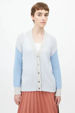 Blue & Grey Cashmere Colourblock Cardigan