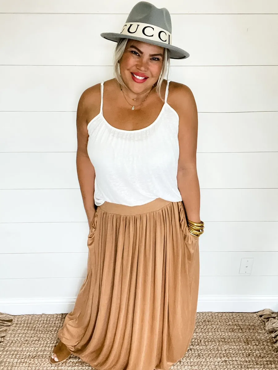 Brenna Pleated Skirt in Camel