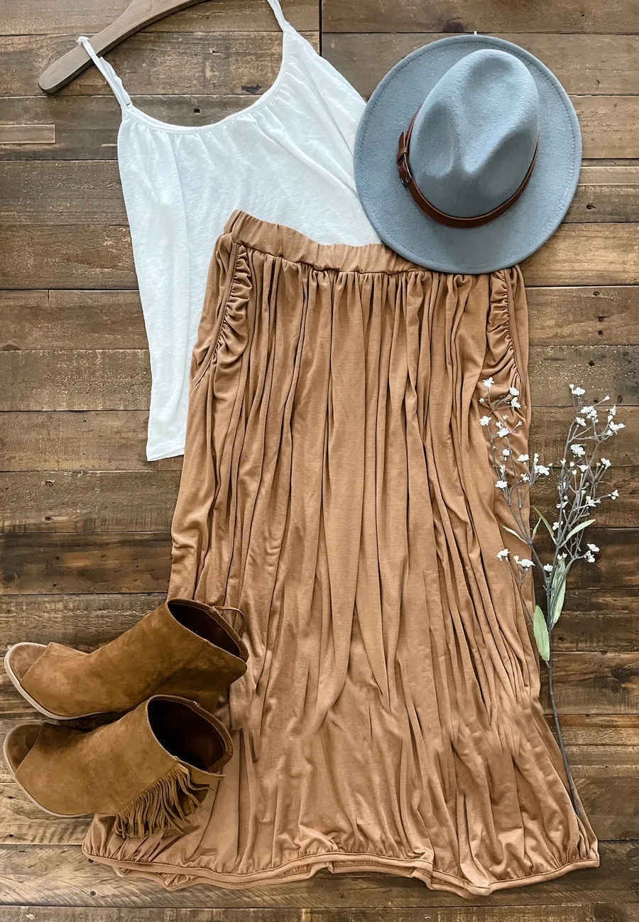 Brenna Pleated Skirt in Camel