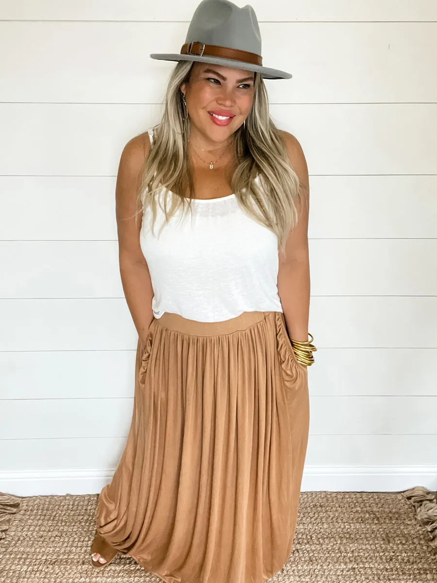 Brenna Pleated Skirt in Camel