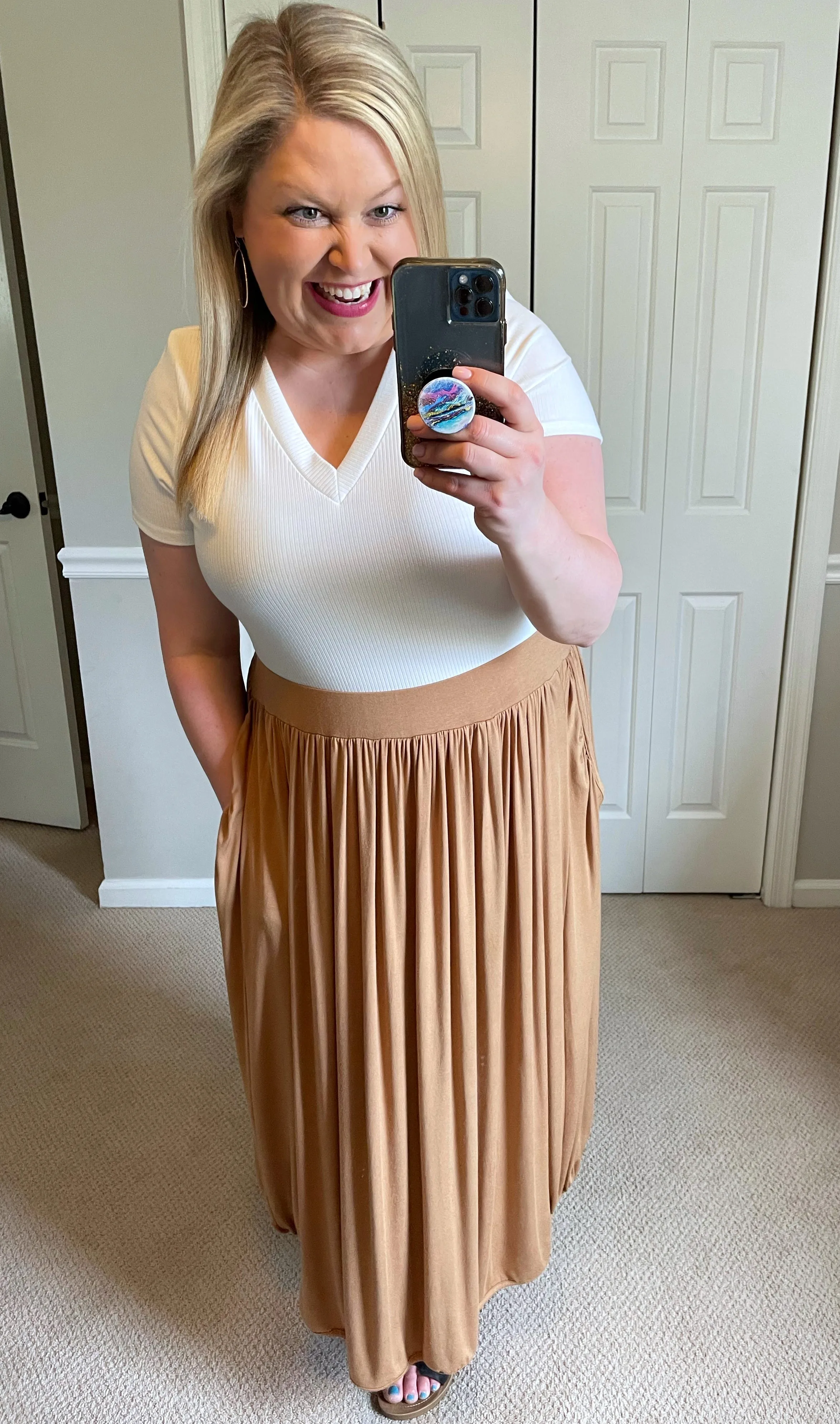 Brenna Pleated Skirt in Camel