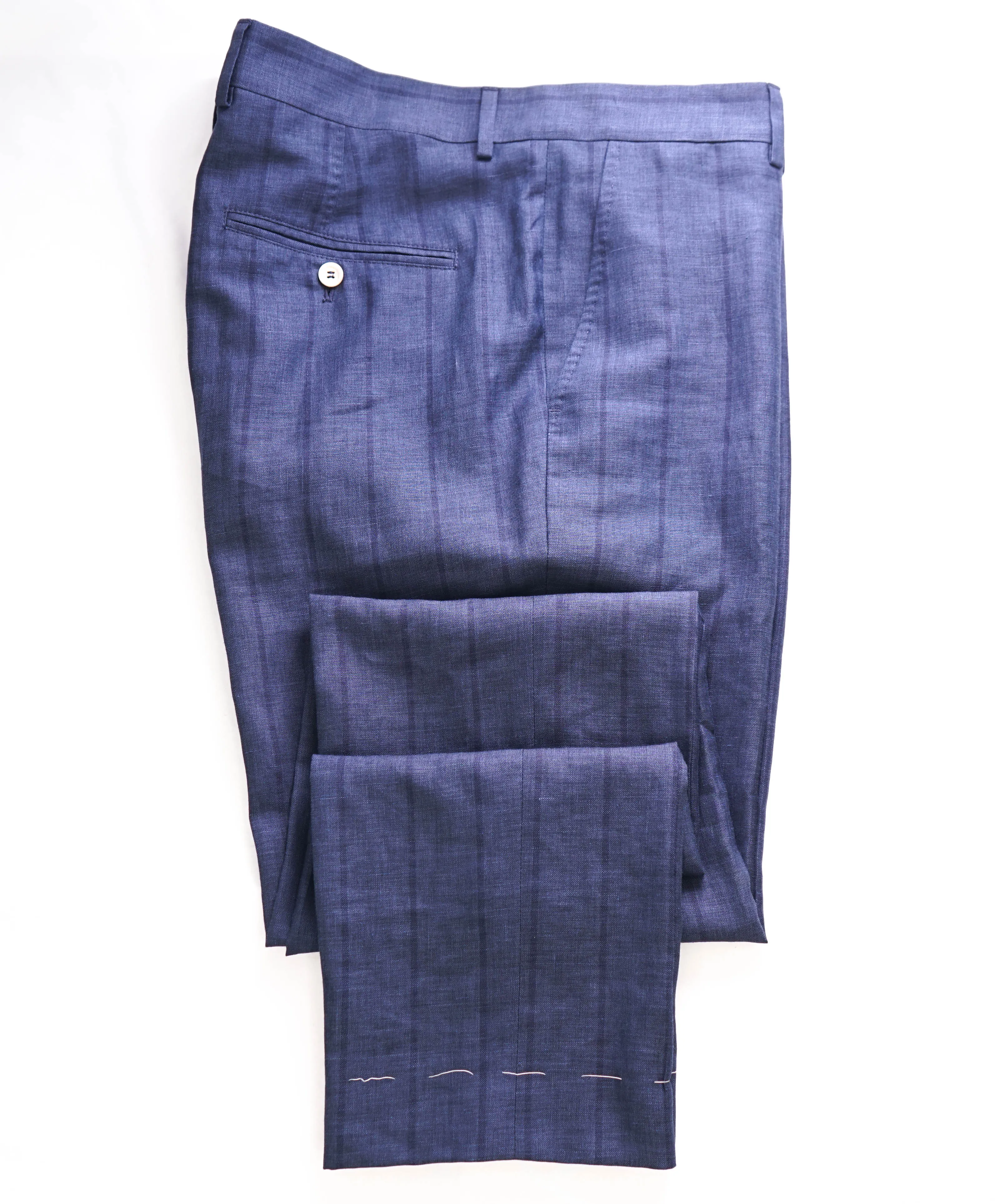 BRUNELLO CUCINELLI - WOOL/LINEN/SILK Tonal Blue Stripe Dress Pants - 34W