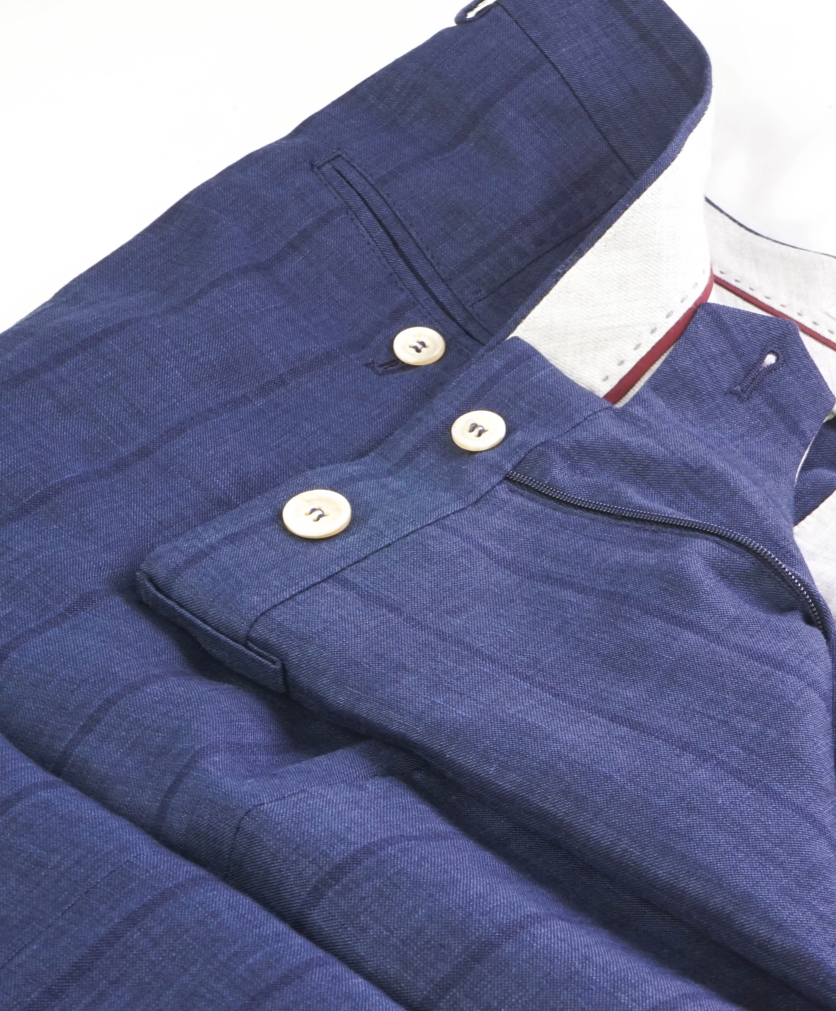 BRUNELLO CUCINELLI - WOOL/LINEN/SILK Tonal Blue Stripe Dress Pants - 34W