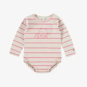 Cache-couche crème à motifs avec manches longues en coton biologique, naissance || Cream patterned long sleeve bodysuit in organic cotton, newborn