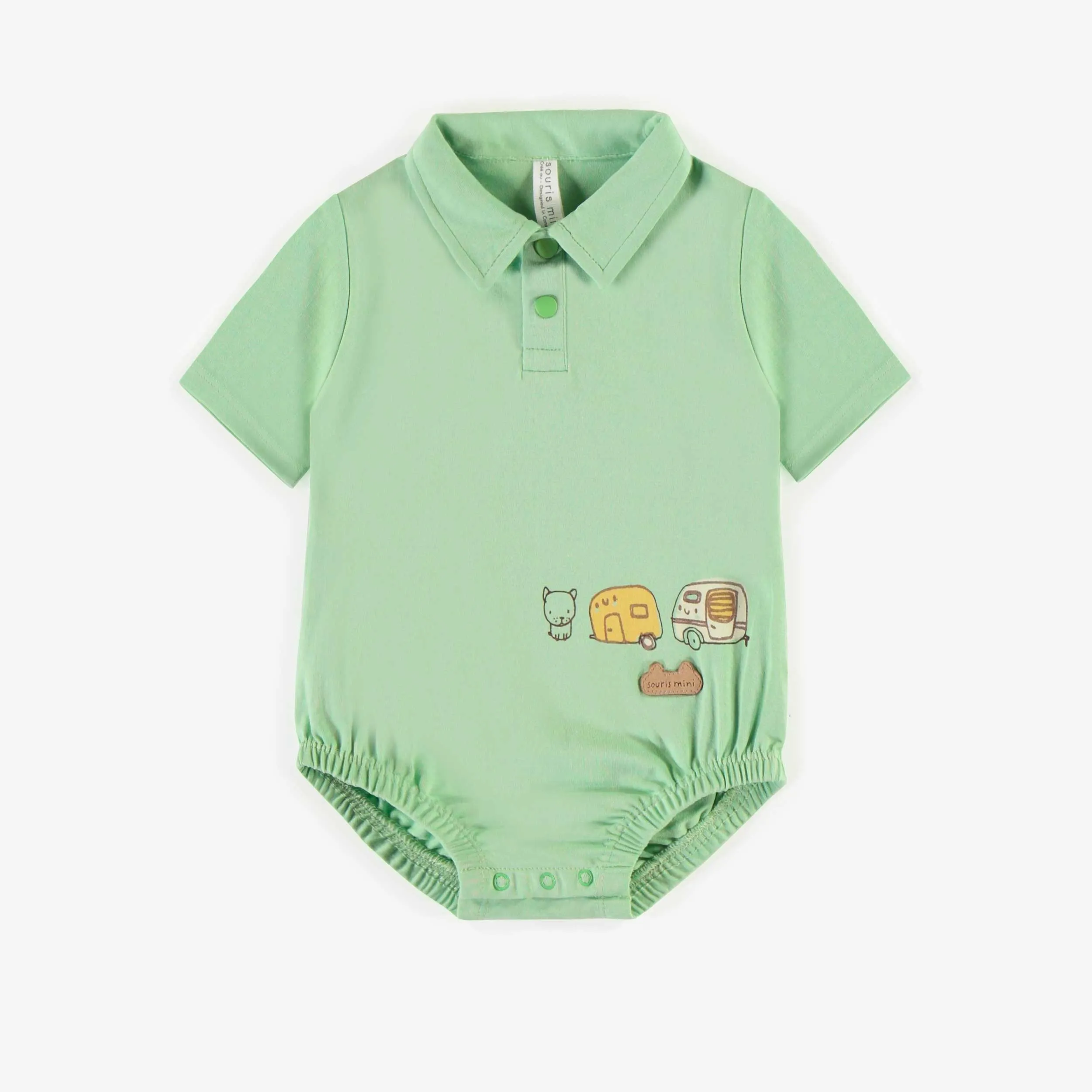Cache-couche vert pâle en coton biologique, naissance || Light green bodysuit in organic cotton, newborn