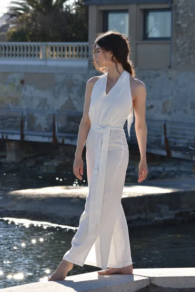 Camille Linen Jumpsuit in White (Pre-Order, Ships April 15)