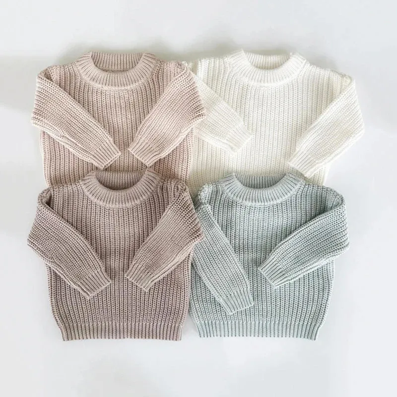 Casual Basic Knitted Kids Pullover - Pink, White, Beige, Grey, Black
