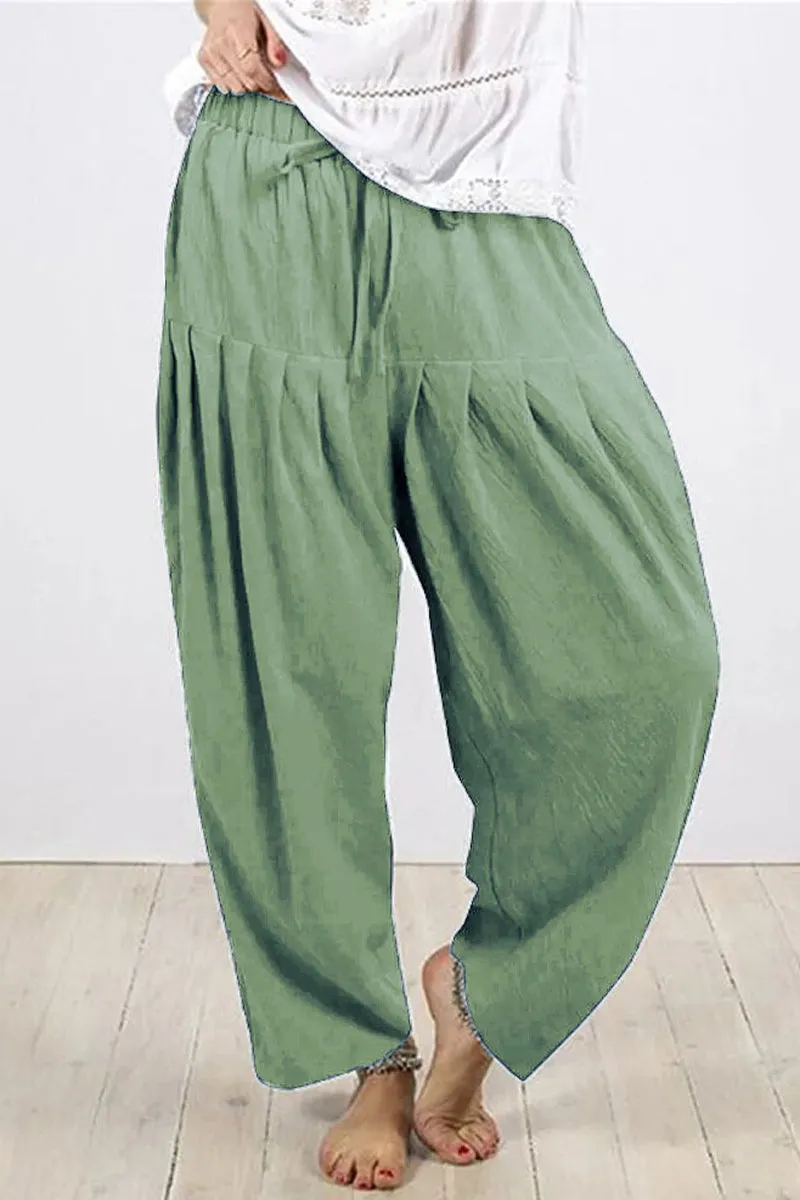 Casual Solid Frenulum Fold Loose High Waist Harlan Solid Color Bottoms