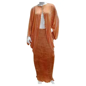 Charles Patricia Lester 1970s Fortuny Style Burnt Velvet Pleated Top & Skirt Set