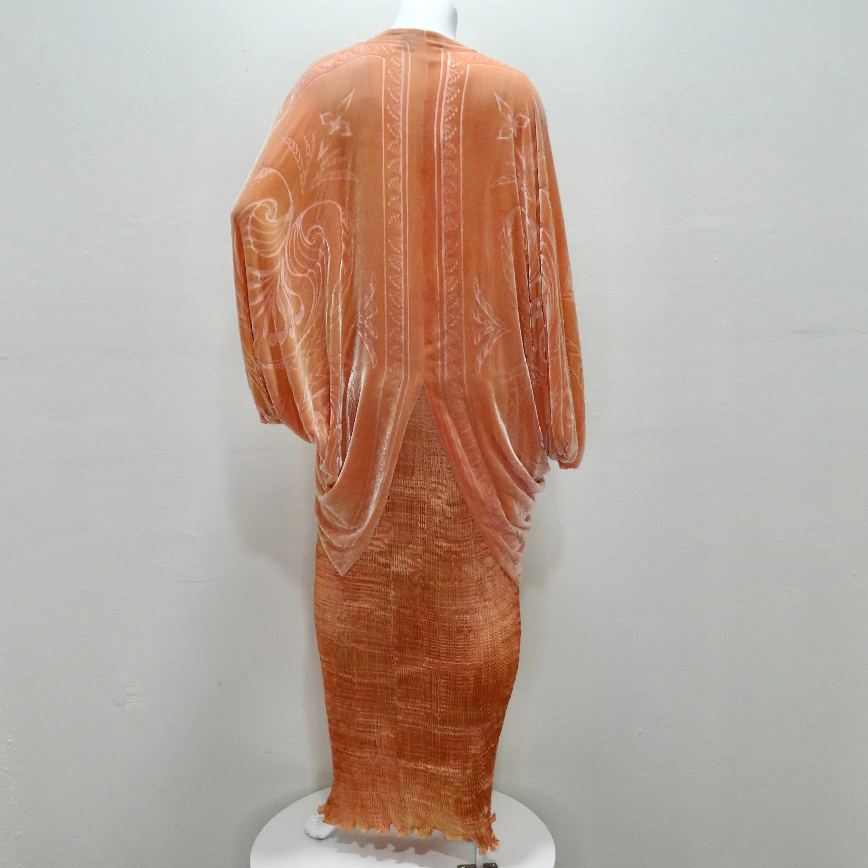 Charles Patricia Lester 1970s Fortuny Style Burnt Velvet Pleated Top & Skirt Set