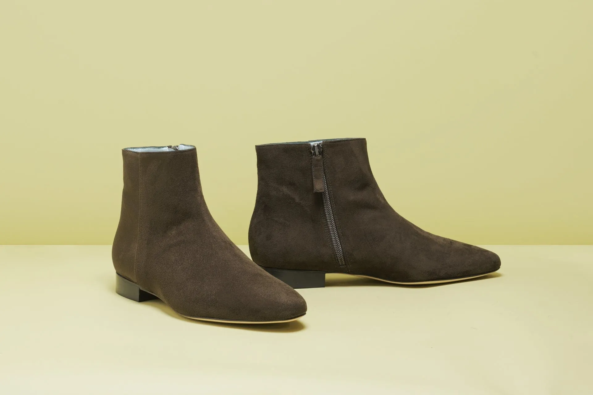 Chiara Vegan Suede Flat Ankle Boots | Khaki