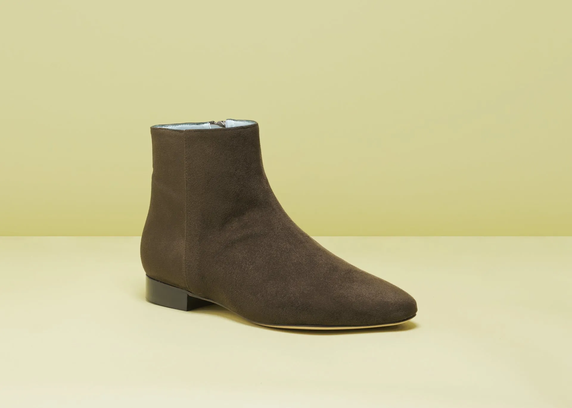 Chiara Vegan Suede Flat Ankle Boots | Khaki