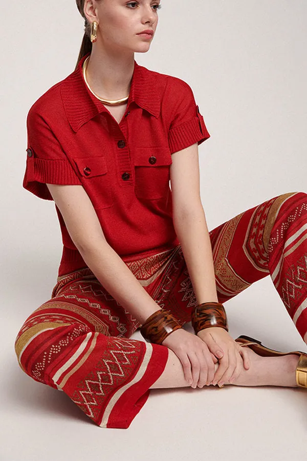 COCCHIERE FOLK PATTERN FLARED TROUSERS