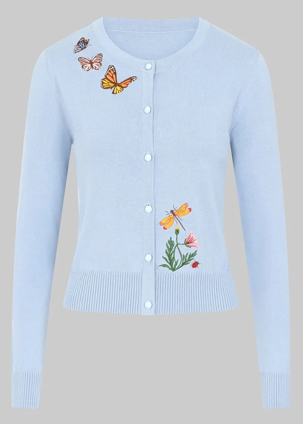 Collectif Jessie Butterfly Fields 40's Cardigan Light Blue
