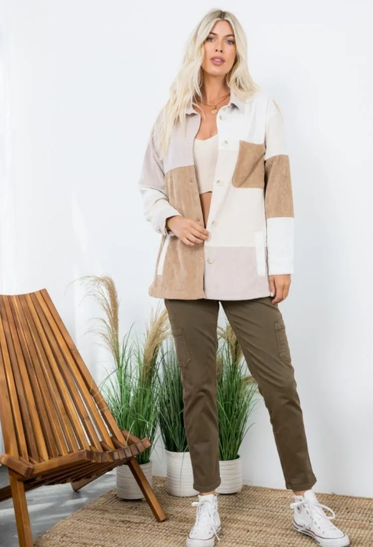 Color Block Corduroy Shacket