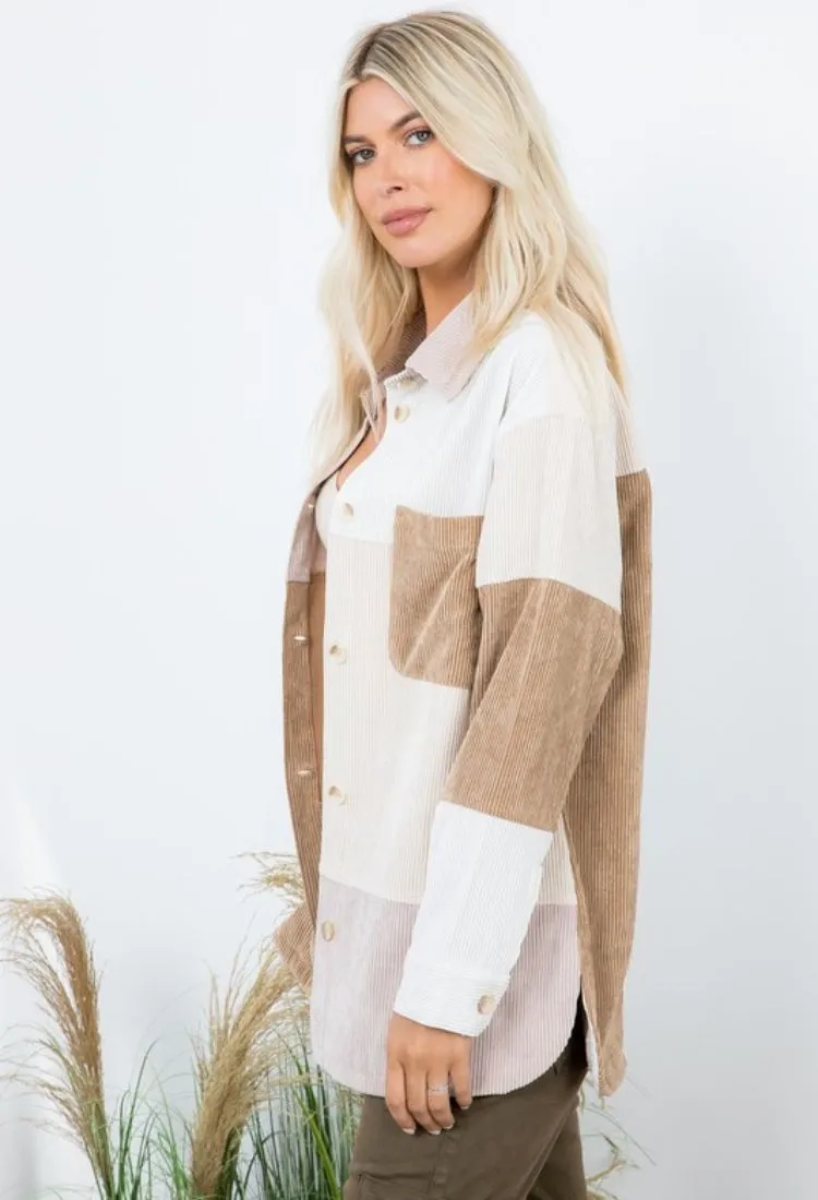 Color Block Corduroy Shacket