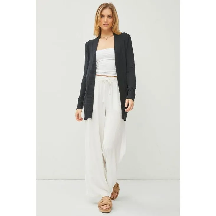 Cotton Blend Knit Open Front Cardigan