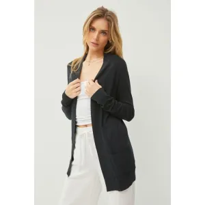 Cotton Blend Knit Open Front Cardigan