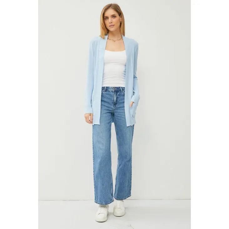 Cotton Blend Knit Open Front Cardigan