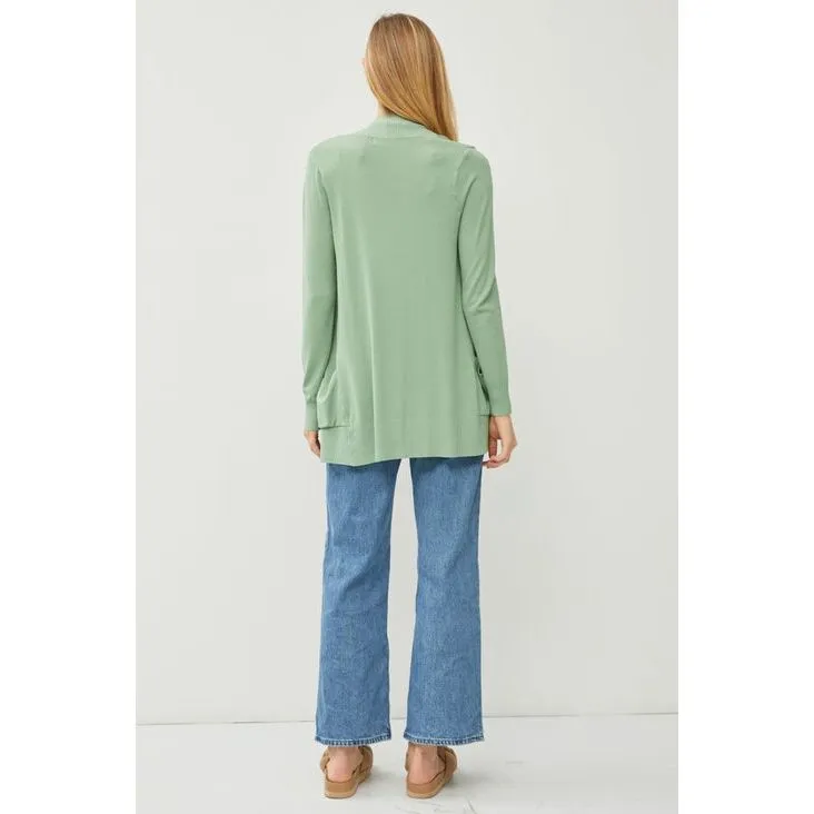 Cotton Blend Knit Open Front Cardigan