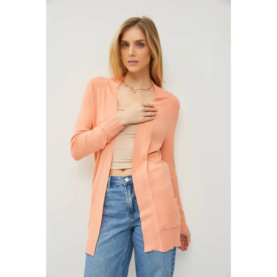 Cotton Blend Knit Open Front Cardigan