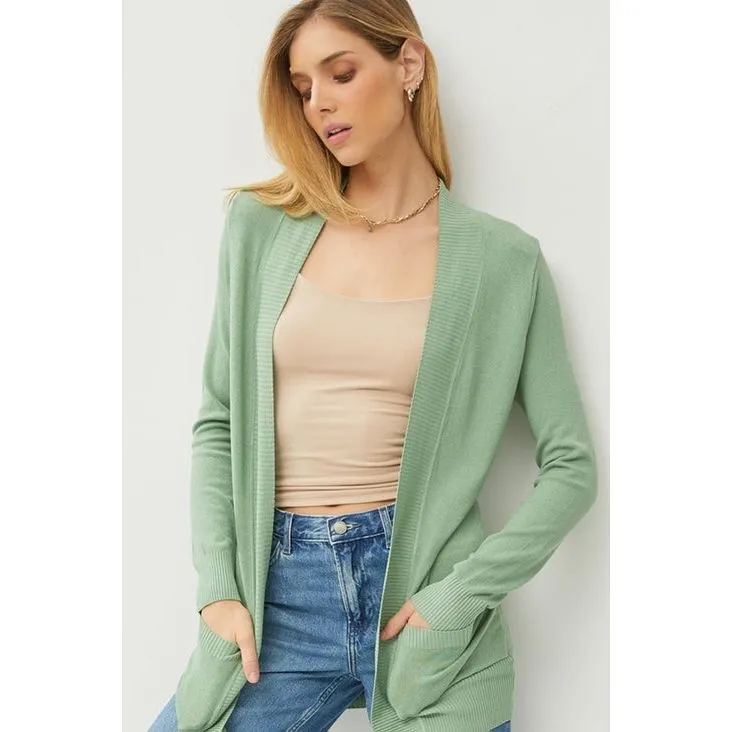 Cotton Blend Knit Open Front Cardigan