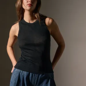 Cotton Cashmere Rib Shell Top - Black