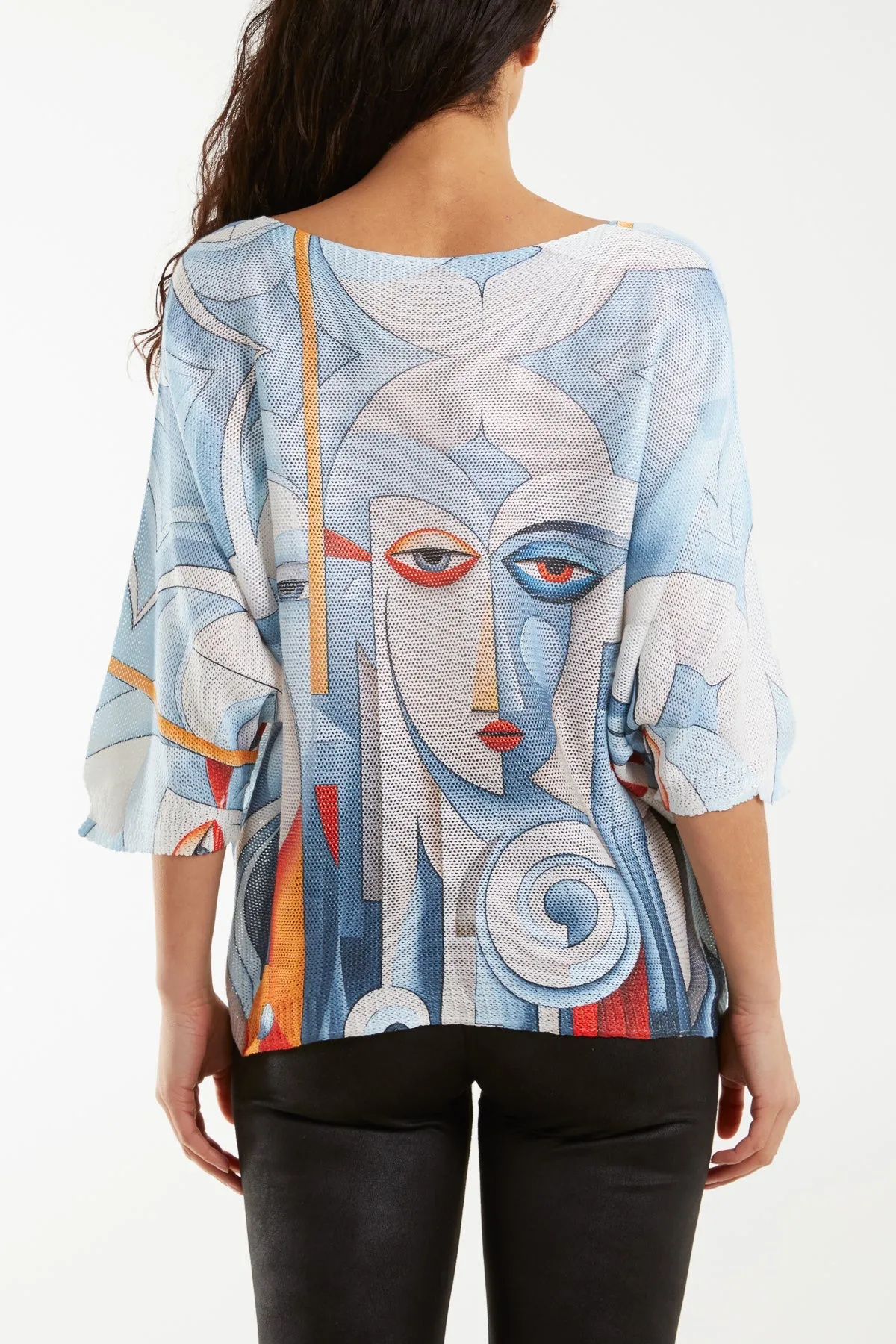 Cubist Face Print Knit Top