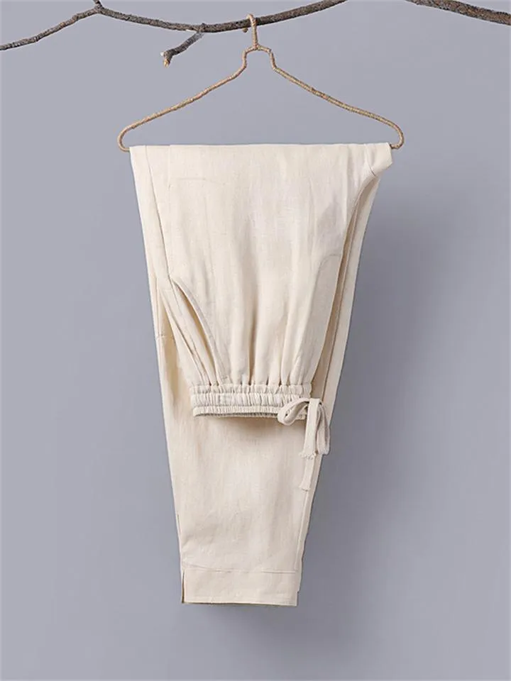 Daily Wear Leg Cuff Slit Design Stylish Loose Straight-Leg Trousers